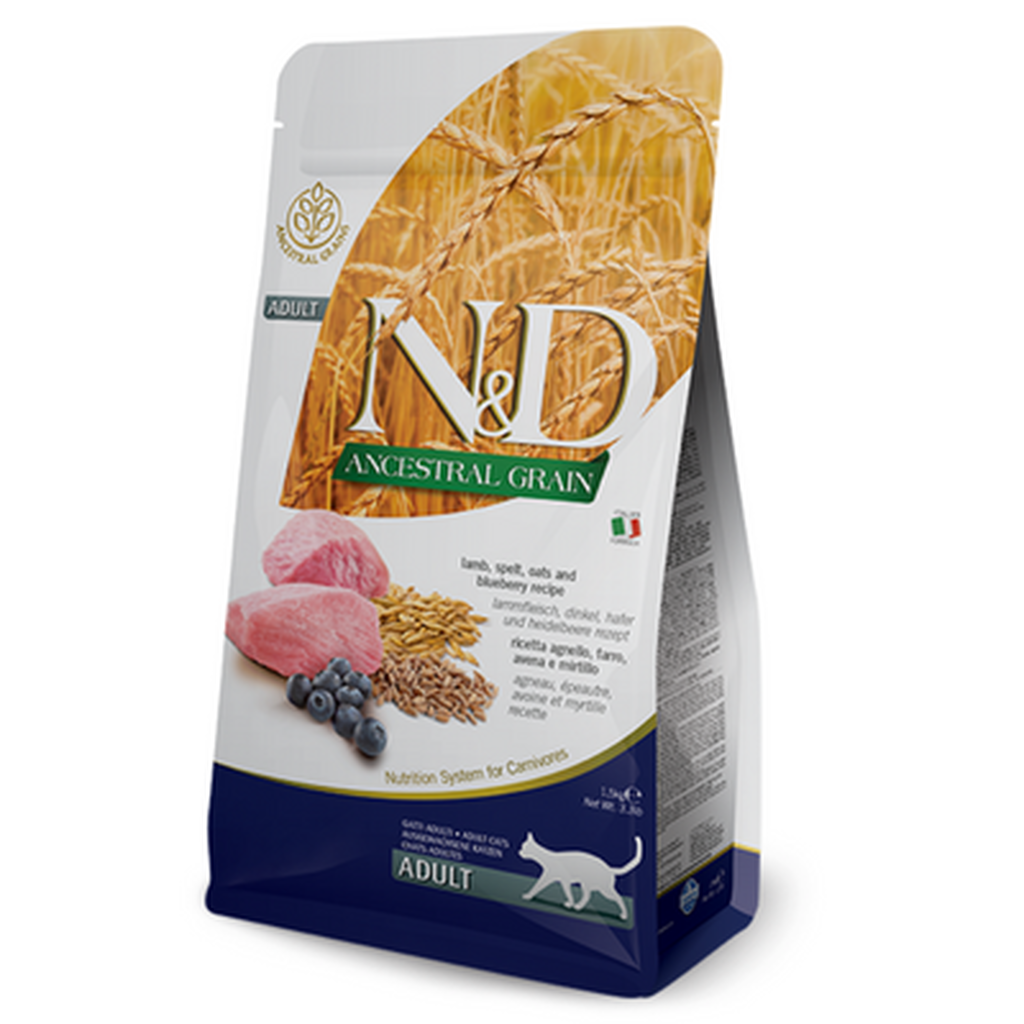 N&D Düşük Tahıllı Kuzu Etli ve Yaban Mersinli Yetişkin Kedi Maması 1.5 Kg
