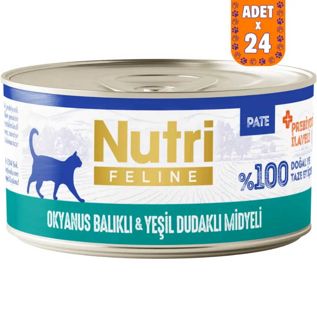 Nutri Feline Okyanus Balıklı ve Yeşil Dudaklı Midyeli Tahılsız Yetişkin Kedi Konservesi Pate 24x70 Gr