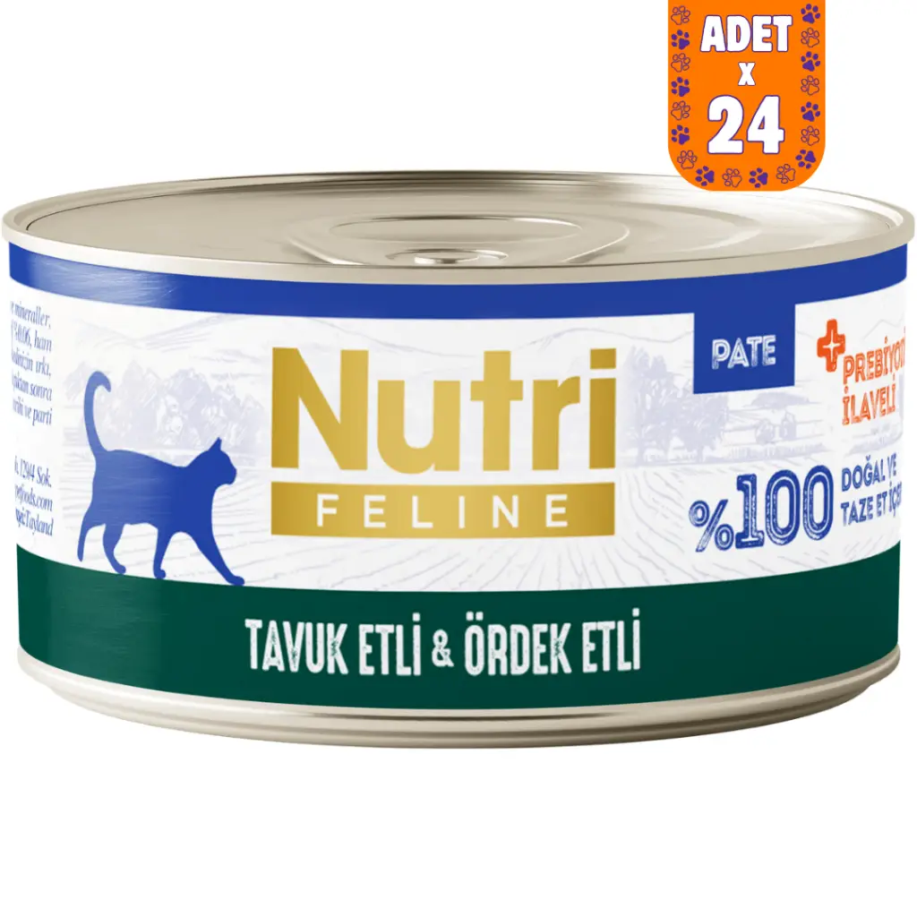 Nutri Feline Tavuk ve Ördek Etli Tahılsız Yetişkin Kedi Konservesi Pate 24x70 Gr