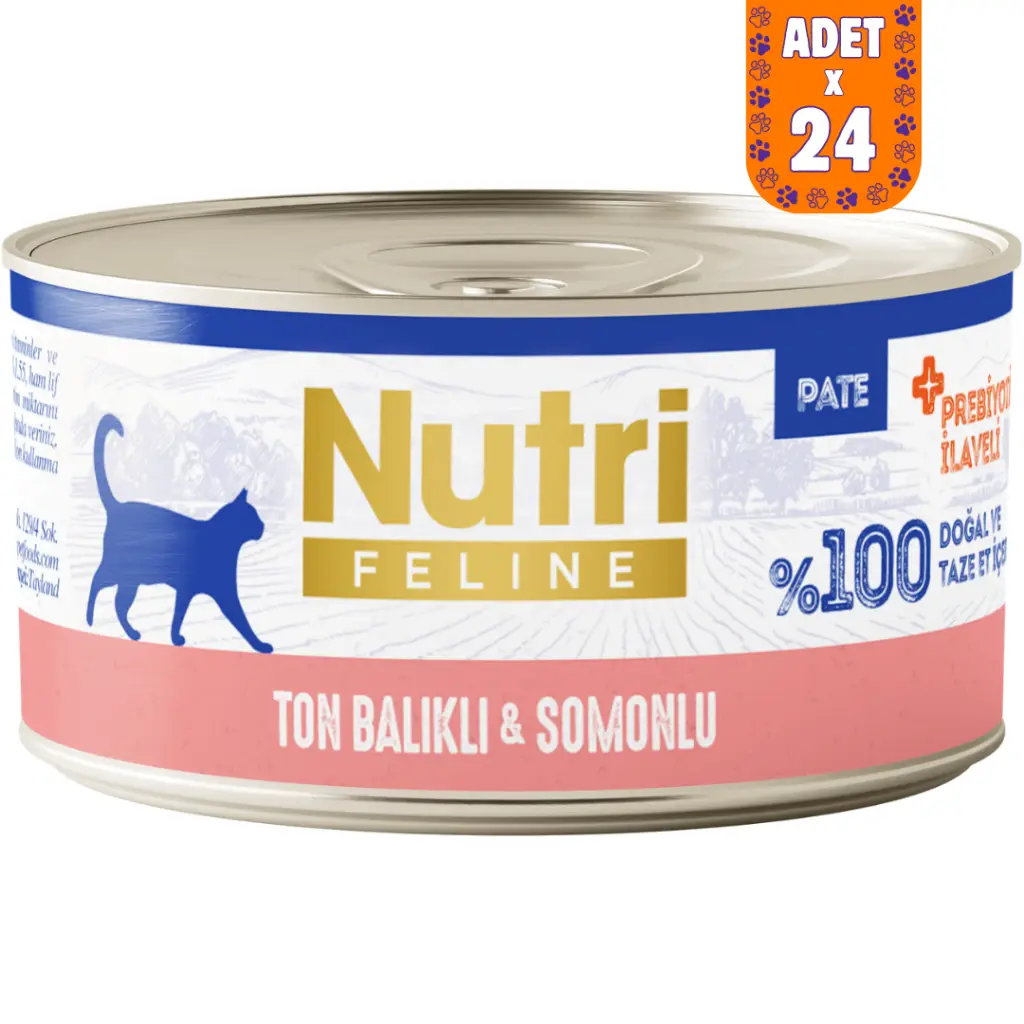 Nutri Feline Ton Balıklı ve Somonlu Tahılsız Yetişkin Kedi Konservesi Pate 24x70 Gr