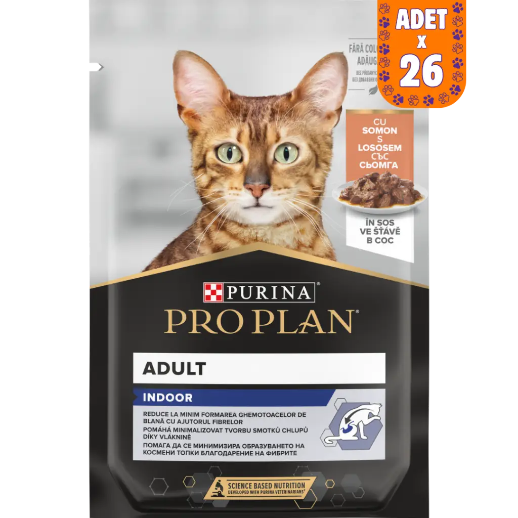 Pro Plan İndoor Sos İçerisinde Somonlu Yetişkin Kedi Yaş Maması Pouch 85 Gr 26 Adet