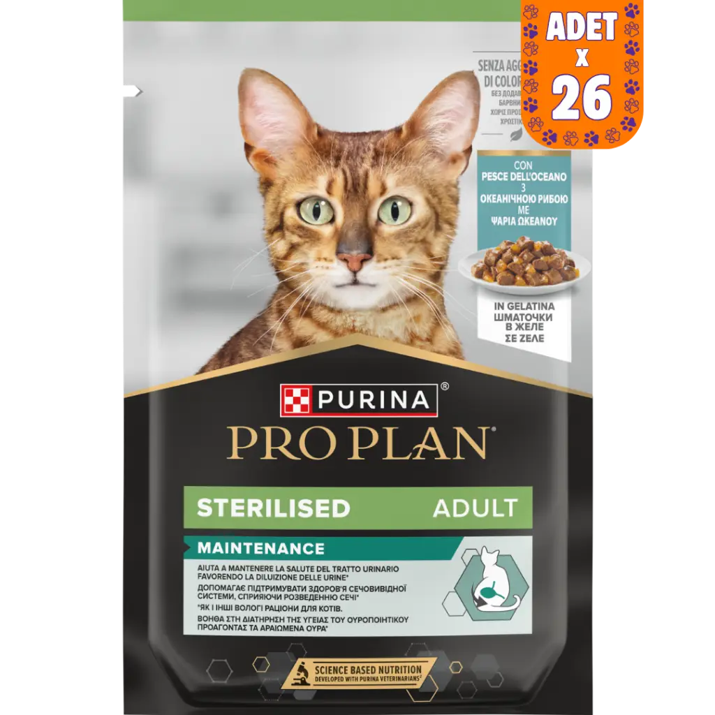 Pro Plan Sterilised Jöle İçerisinde Okyanus Balıklı Kısırlaştırılmış Kedi Yaş Maması Pouch 85 Gr 26 Adet