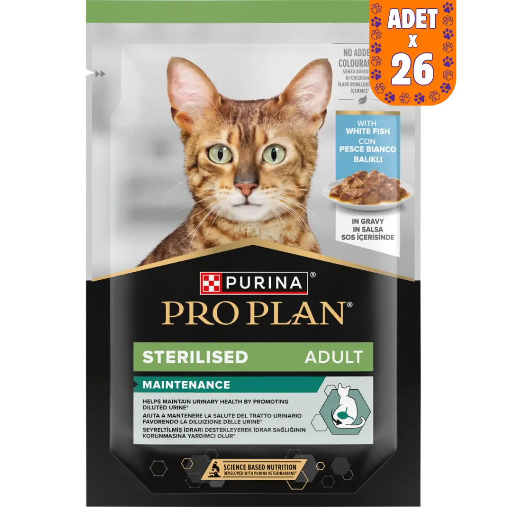 Pro Plan Sterilised Sos İçinde Beyaz Balıklı Kısırlaştırılmış Pouch Kedi Yaş Maması 85 Gr 26 Adet