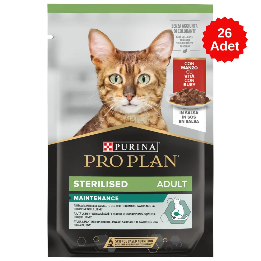 Pro Plan Sterilised Sos İçinde Sığır Etli Kısırlaştırılmış Pouch Kedi Yaş Maması 26x85 Gr