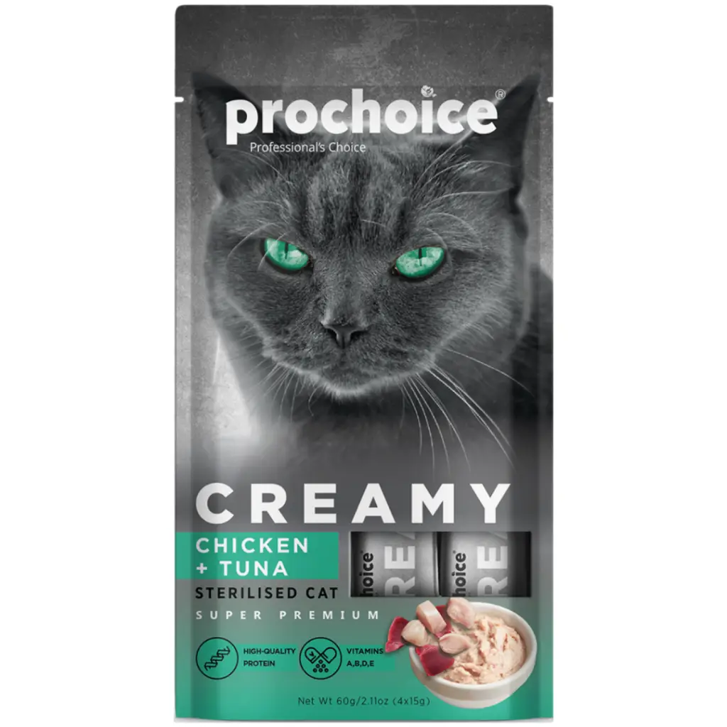 Prochoice Creamy Sterilised Tavuklu ve Ton Balıklı Sıvı Kısırlaştırılmış Kedi Ödülü 4x15 Gr