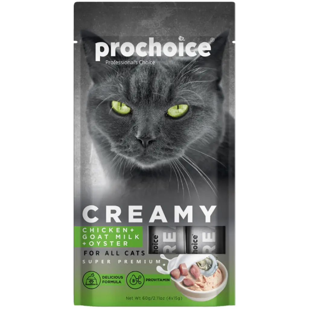 Prochoice Creamy Tavuklu Keçi Sütlü ve İstiridyeli Sıvı Kedi Ödülü 4x15 Gr
