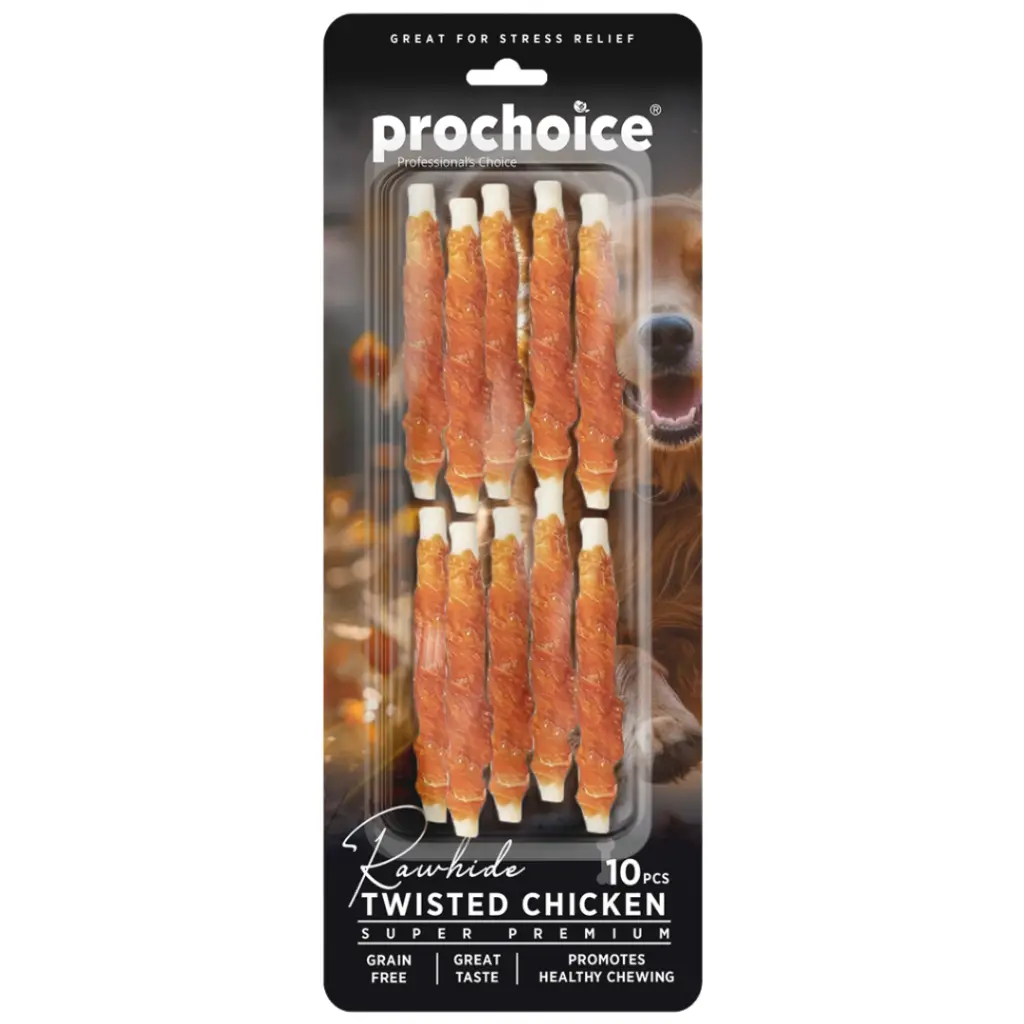 Prochoice Rawhide Twisted Chicken Tavuk Derisi Sargılı Burgu Çubuğu Köpek Ödülü 10 Lu