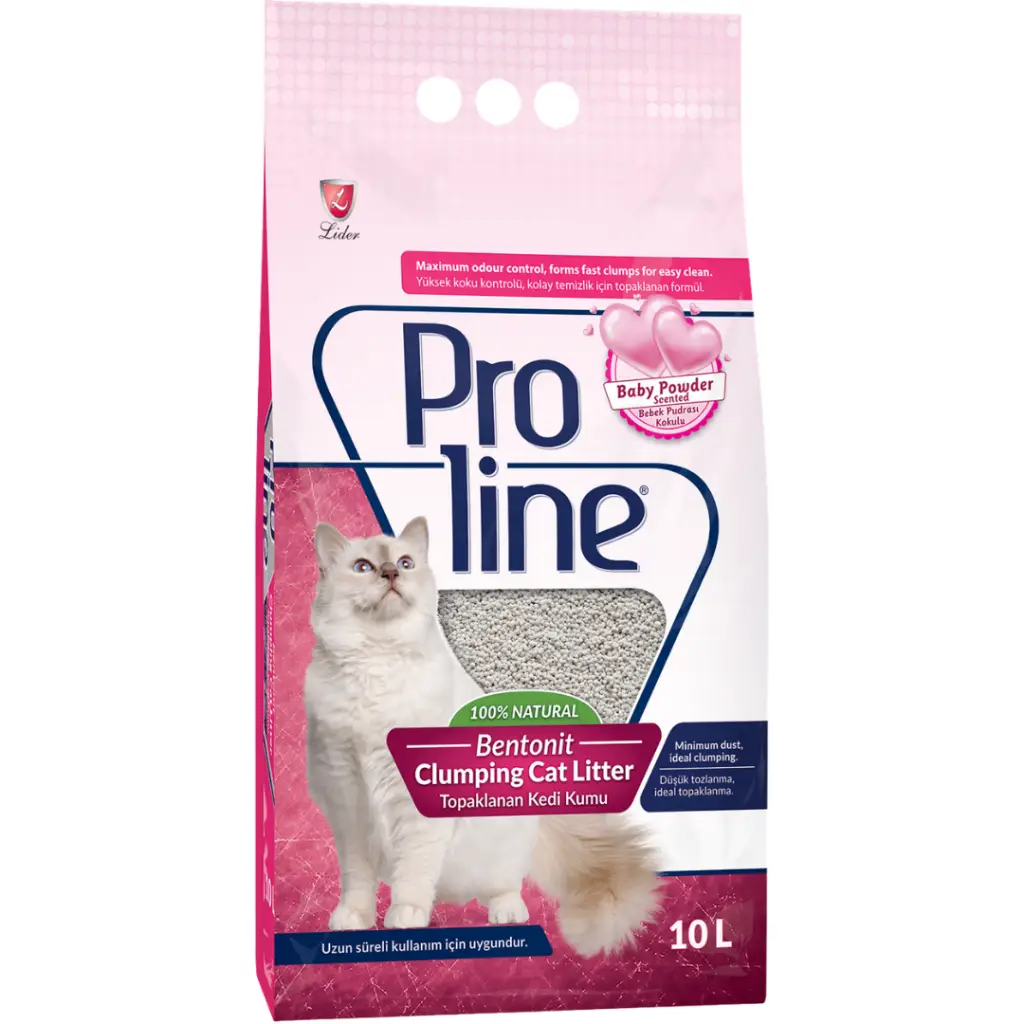 Proline Bebek Pudra Kokulu Topaklanan İnce Taneli Bentonit Kedi Kumu 10 Litre