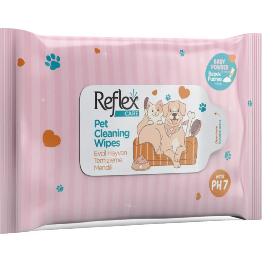 Reflex Care Bebek Pudrası Kokulu Evcil Hayvanlar İçin Çok Amaçlı Temizleme Mendili 10 Lu