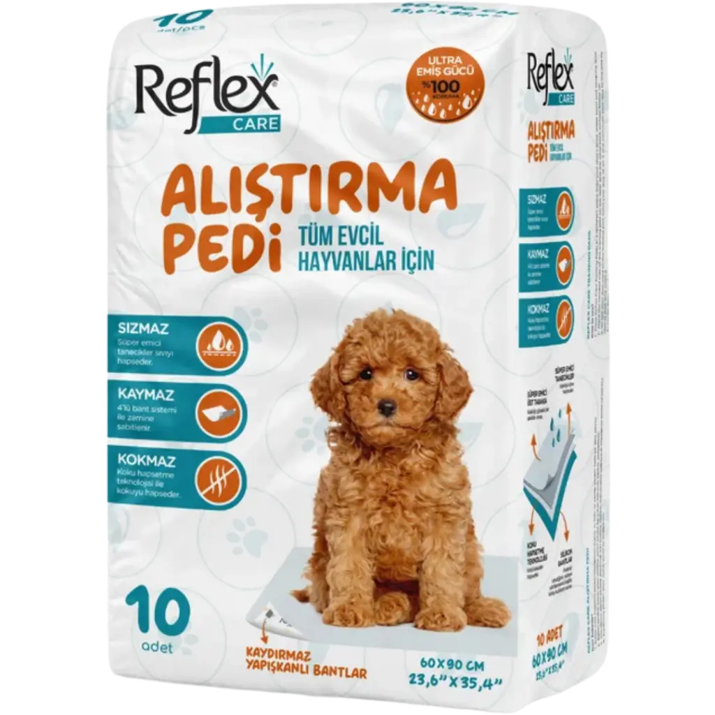 Reflex Kaydırmaz Bantlı Kedi ve Köpek Çiş Pedi 60x90 Cm 10 Lu Paket