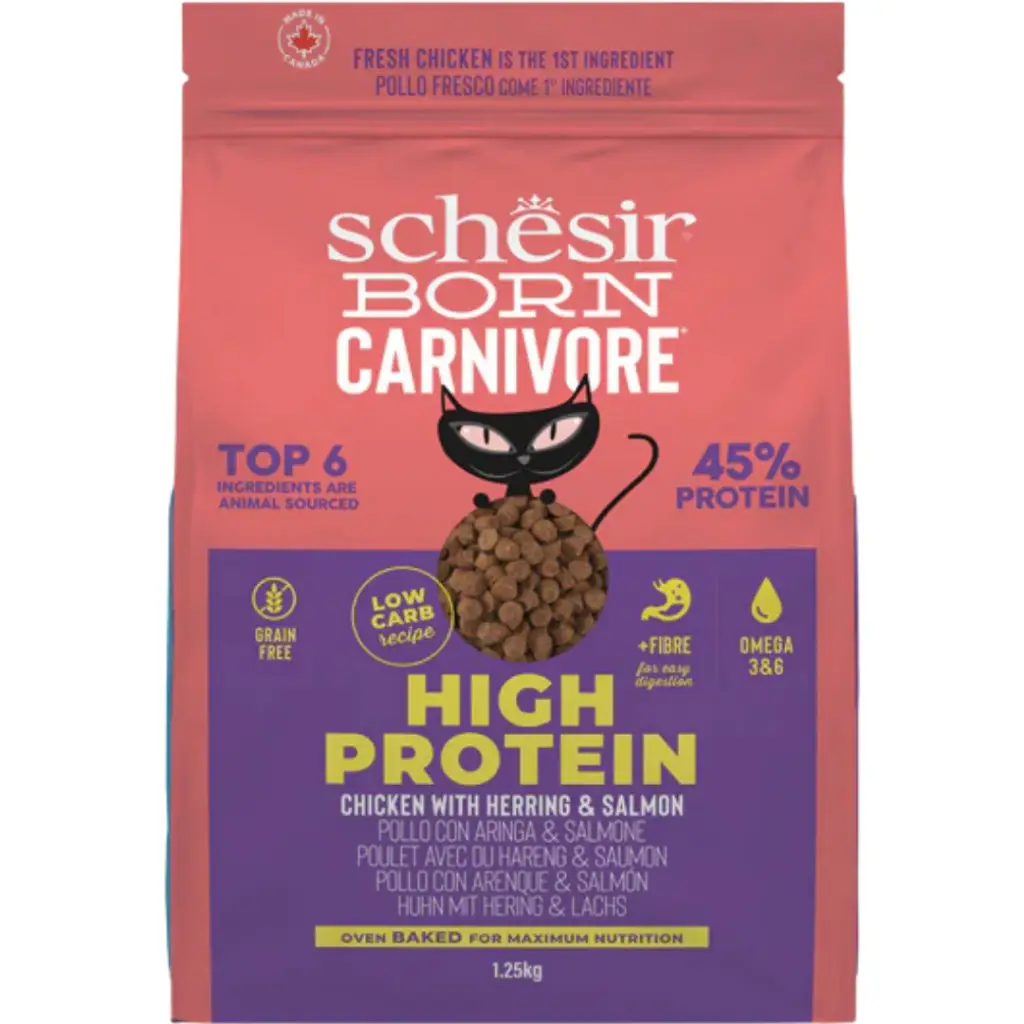 Schesir Born Carnivore Tavuklu Somonlu ve Ringa Balıklı Yetişkin Kedi Maması 1.25 Kg