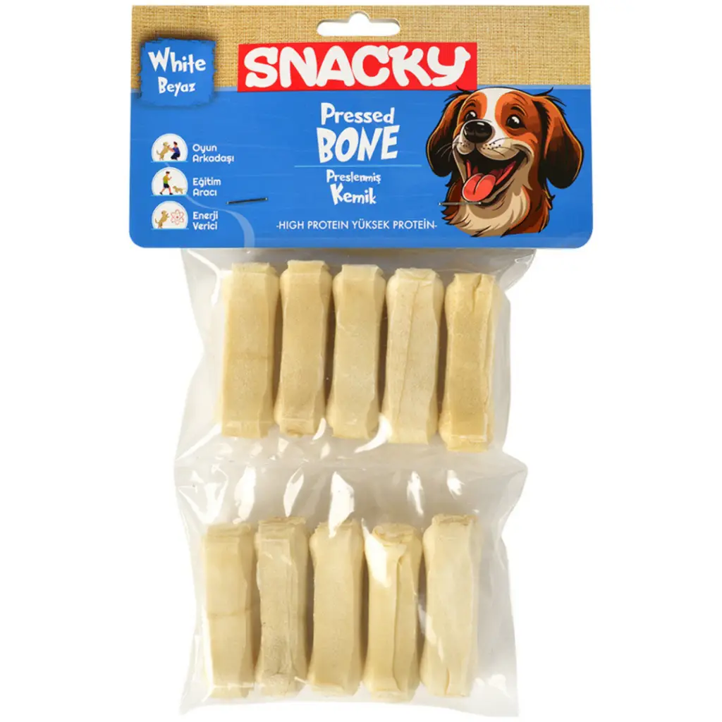 Snacky Pressed Bone Beyaz Köpek Burgu Çiğneme Kemiği 5 Cm 10 Lu 110 Gr