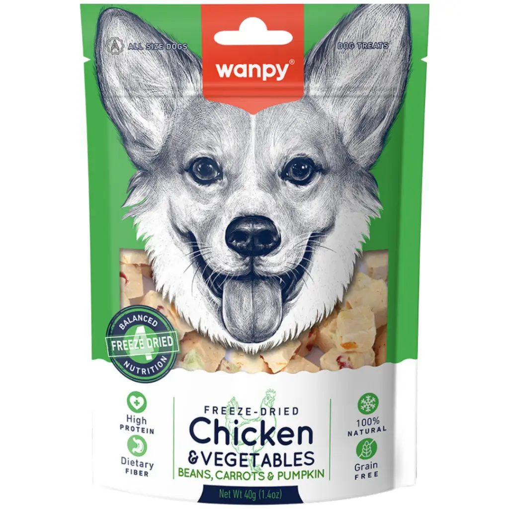 Wanpy Dondurularak Kurutulmuş Tavuk & Sebze Köpek Ödülü 40 Gr