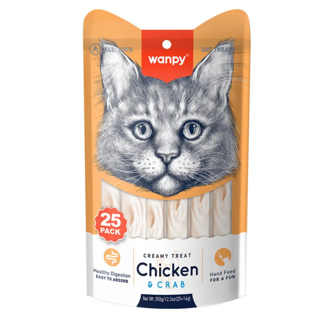 Wanpy Creamy Treat Tavuklu ve Yengeçli Sıvı Kedi Ödül Maması 25x14 Gr