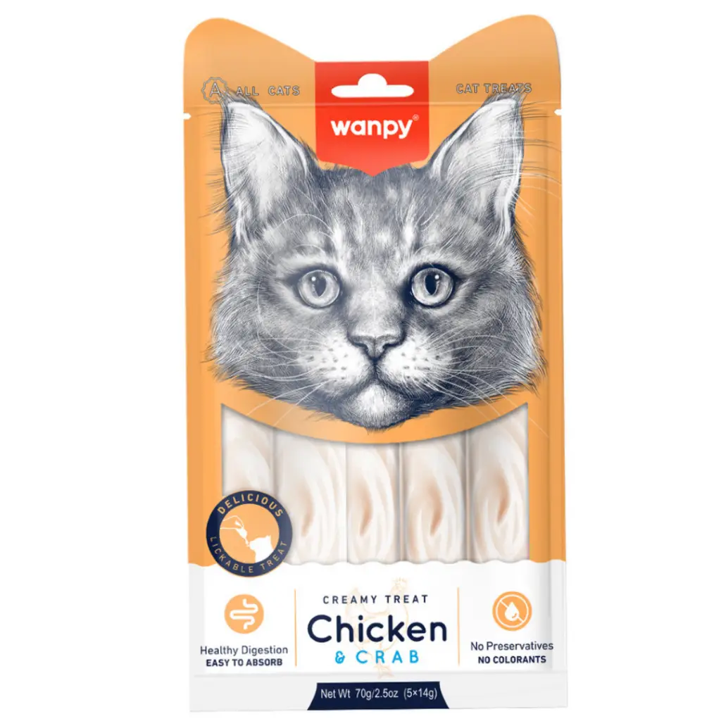 Wanpy Creamy Treat Tavuklu ve Yengeçli Sıvı Kedi Ödül Maması 5x14 Gr