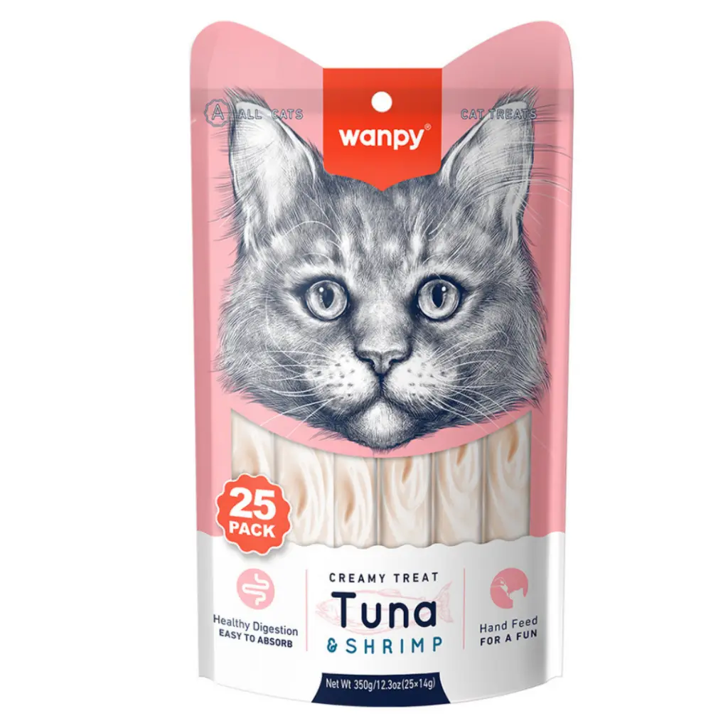 Wanpy Creamy Treat Ton Balıklı ve Karidesli Sıvı Kedi Ödül Maması 25x14 Gr