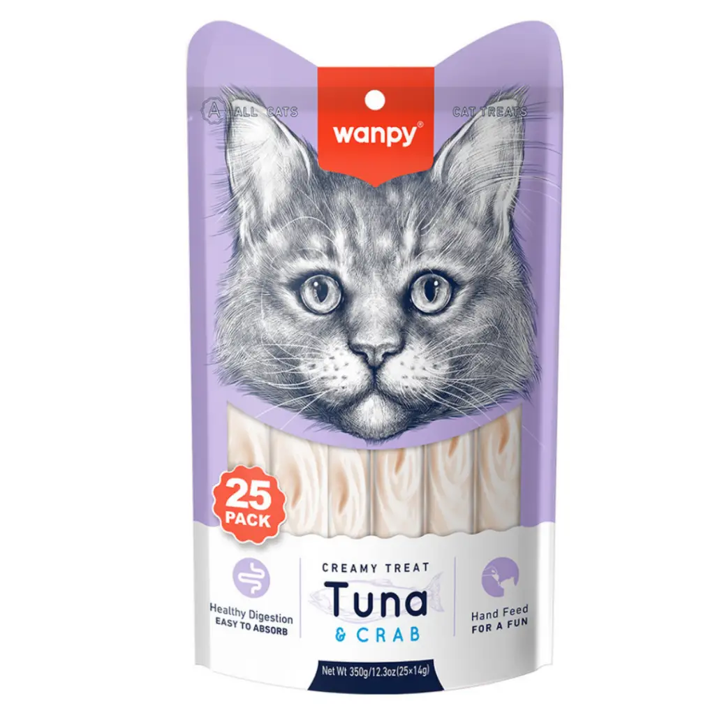Wanpy Creamy Treat Ton Balıklı ve Yengeçli Sıvı Kedi Ödül Maması 25x14 Gr