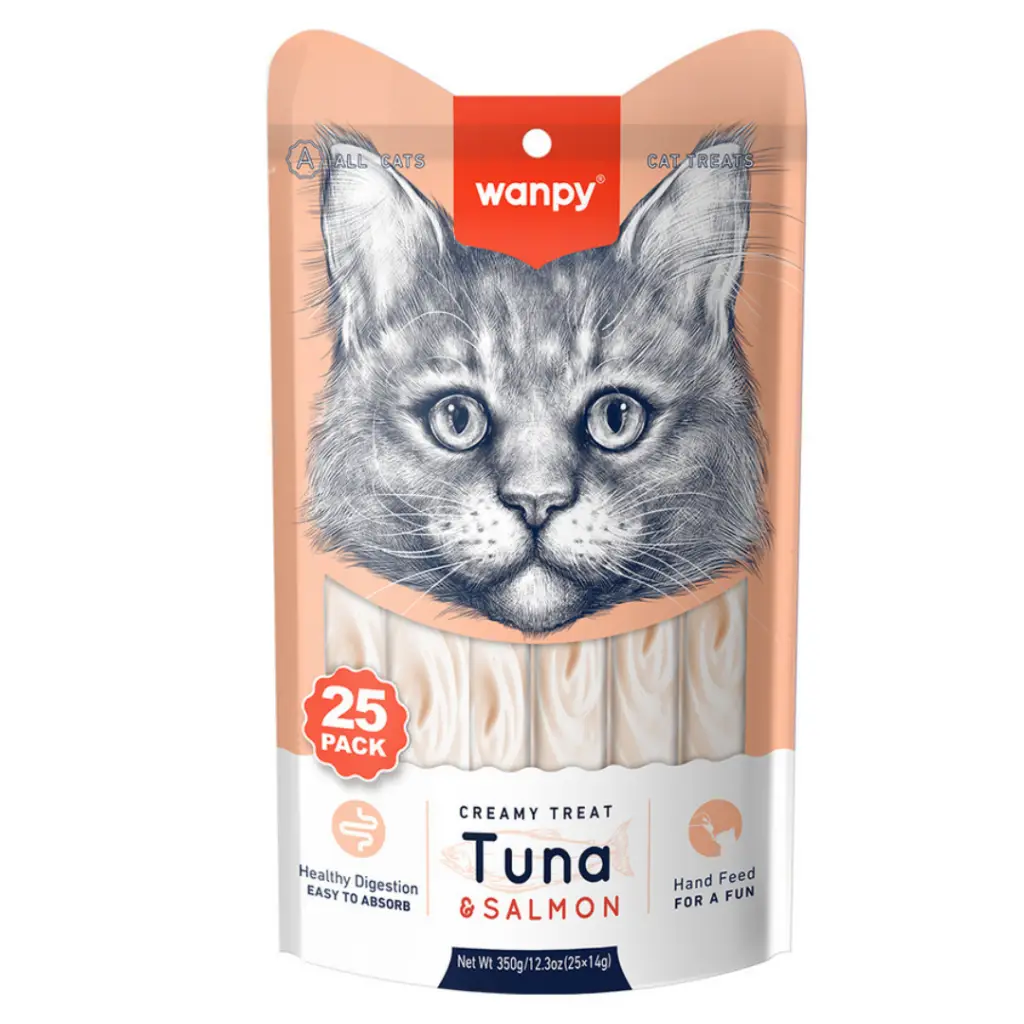Wanpy Creamy Treat Ton ve Somon Balıklı Sıvı Kedi Ödül Maması 25x14 Gr
