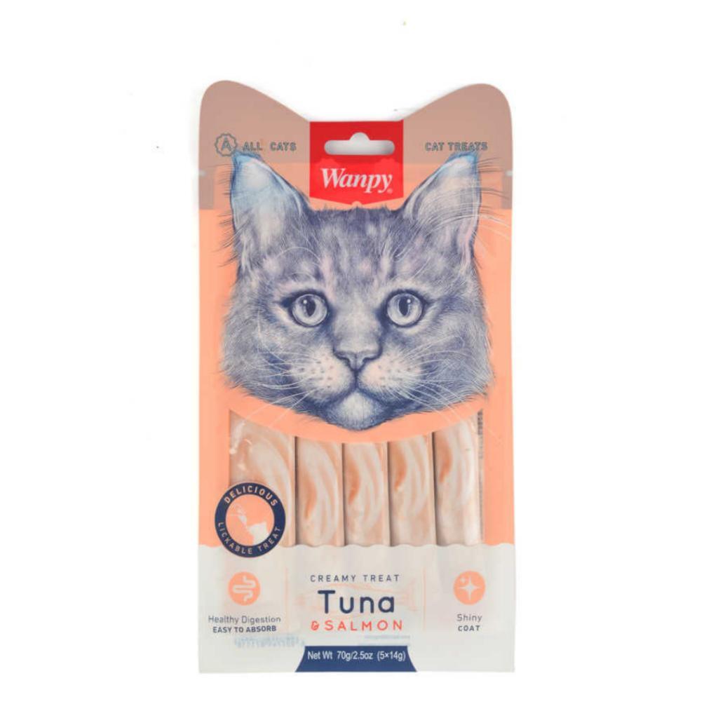Wanpy Creamy Treat Ton ve Somon Balıklı Sıvı Kedi Ödül Maması 5x14 Gr