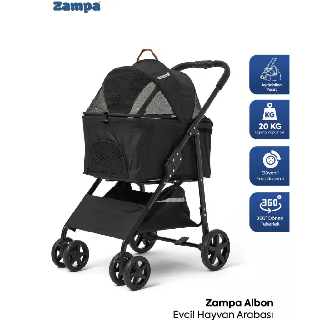 Zampa Albon Kedi & Köpek Arabası Siyah