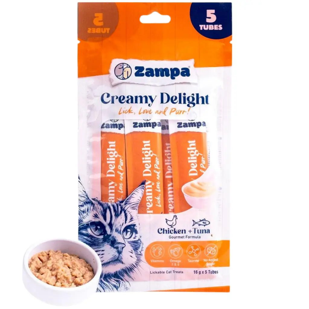 Zampa Creamy Delight Tavuklu ve Ton Balıklı Krema Kedi Ödülü 5x16 Gr