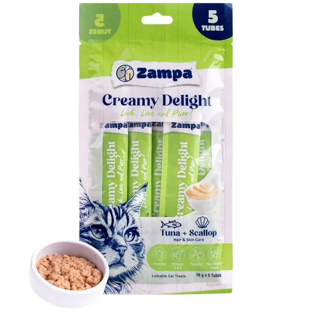 Zampa Creamy Delight Ton Balıklı ve Deniz Taraklı Krema Kedi Ödülü 5x16 Gr