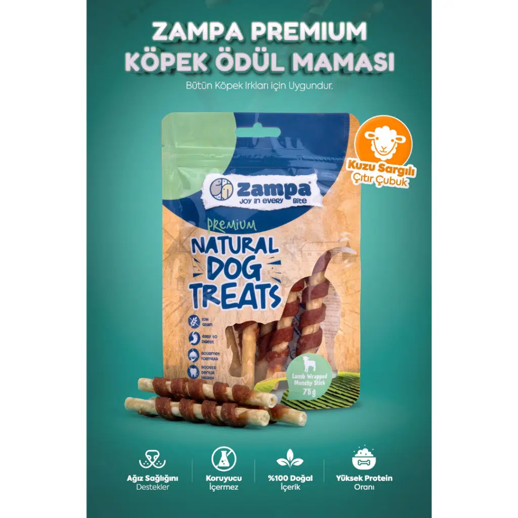 Zampa Kuzu Eti Sargılı Muchy Stick Çubukları Köpek Ödülü 75 Gr