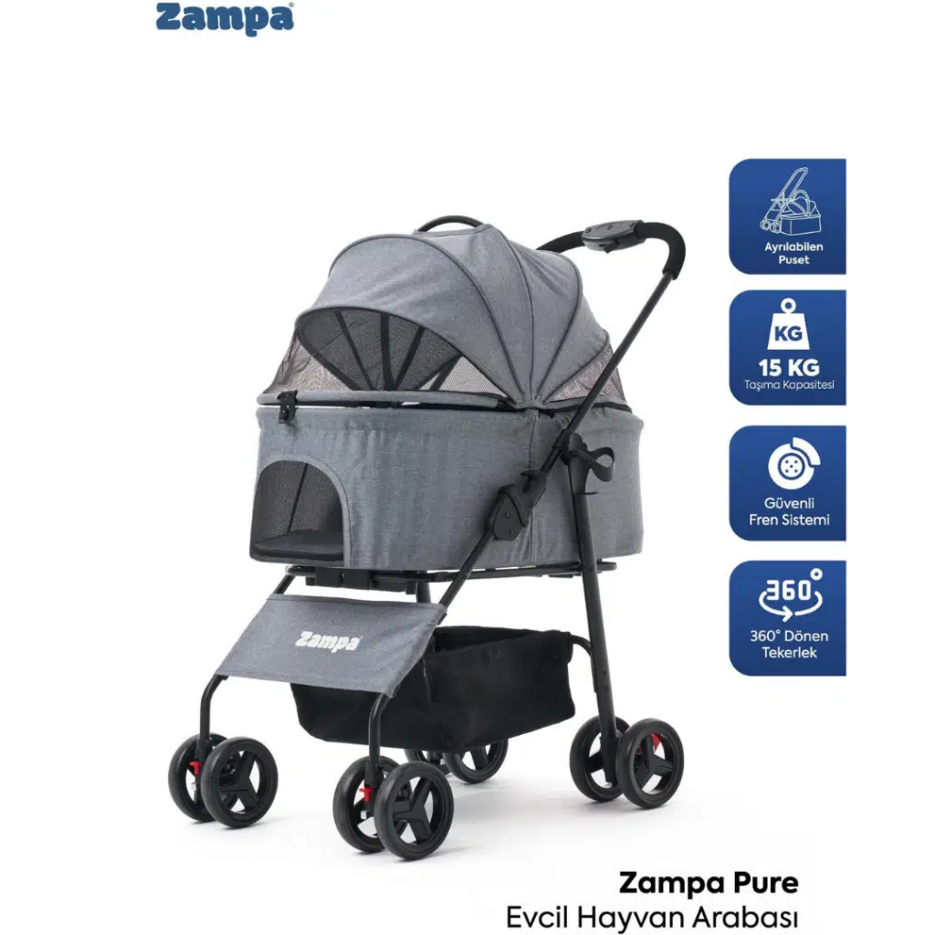 Zampa Pure Kedi & Köpek Arabası Gri